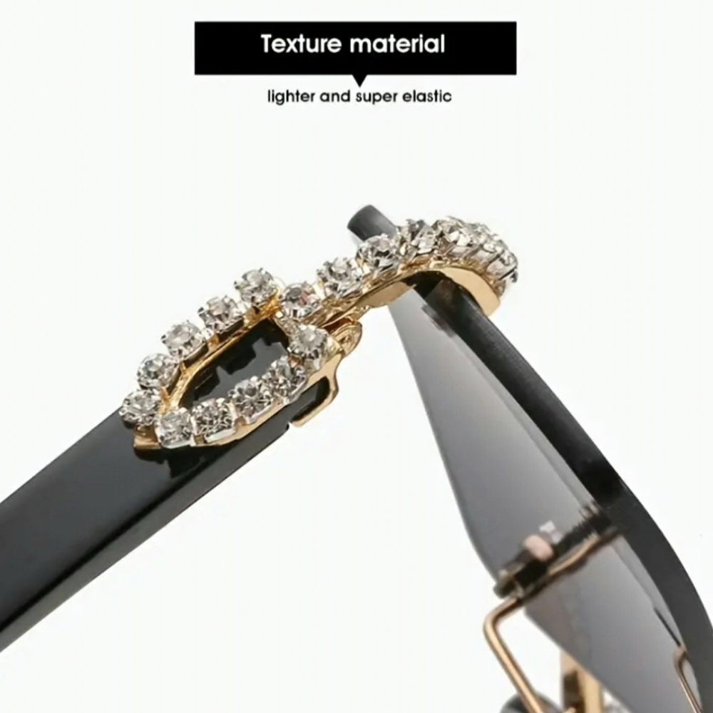Rimless Rhinestone Luxurious Black Sunglasses. Mens - Picture 3 of 5